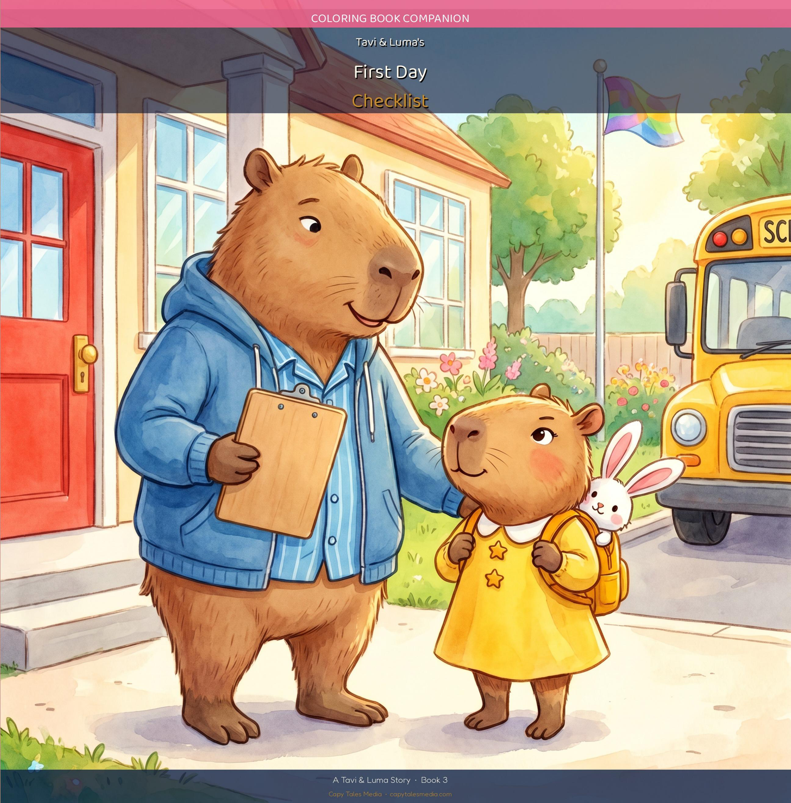 Tavi & Luma's First Day Checklist coloring book cover
